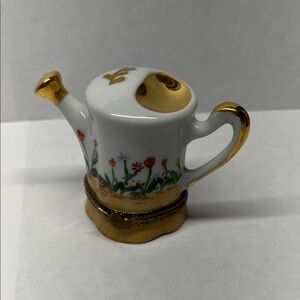 Limoges Floral Watering Can Miniature with Gold Accents